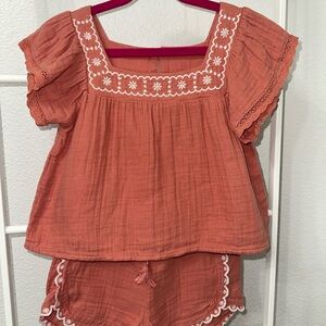 Old Navy - Girl’s - Rust Orange Embroidered Top and Shorts Set